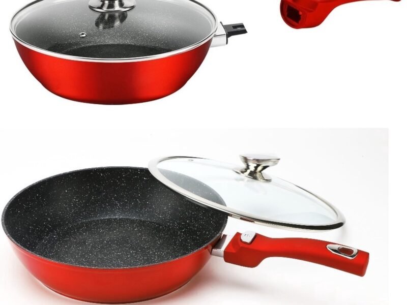 Cheffinger Koekenpan Wokpan Inductie afneembare handgreep Ø 30cm FWD-30 Rood