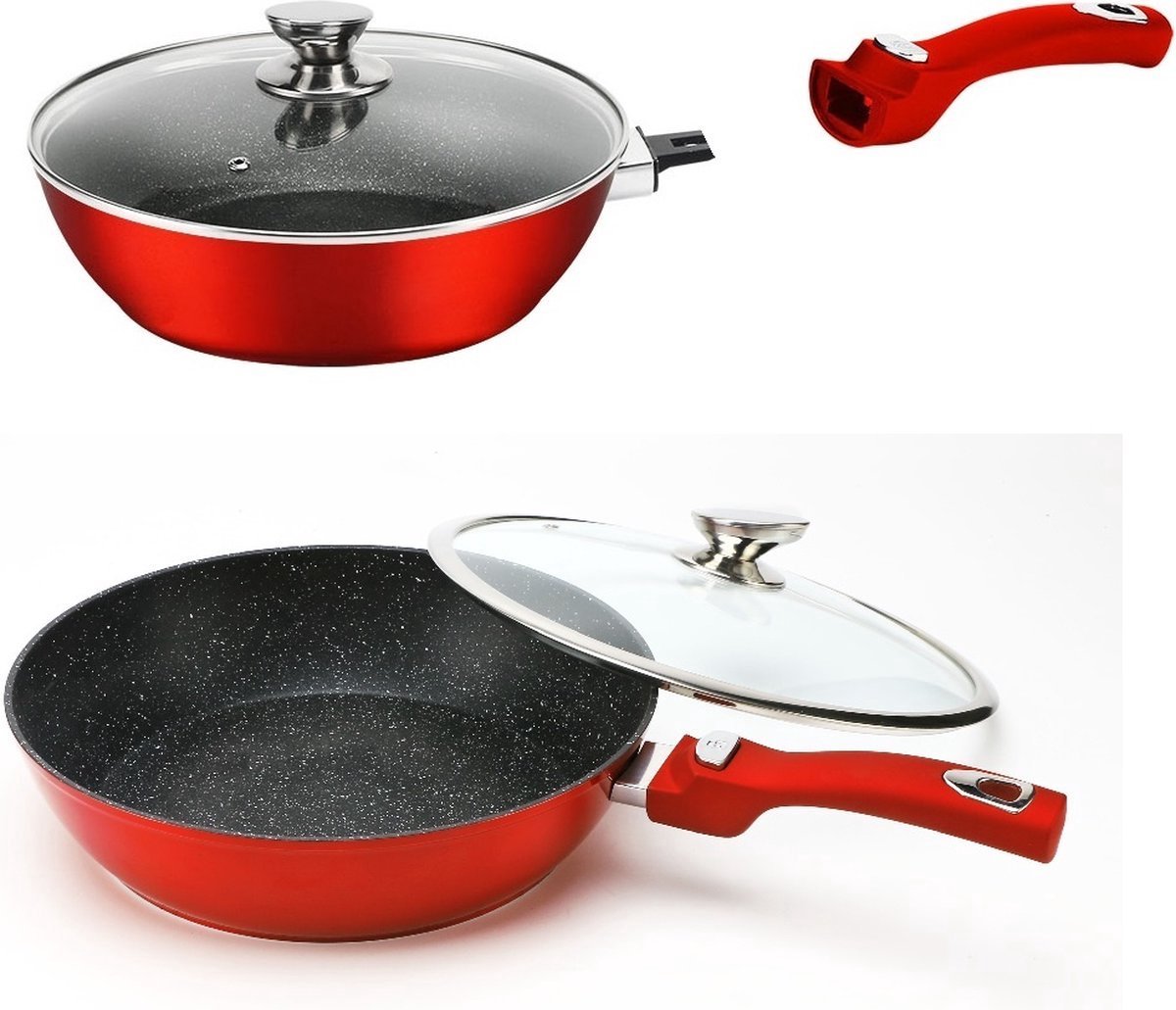 Cheffinger Koekenpan Wokpan Inductie afneembare handgreep Ø 30cm FWD-30 Rood