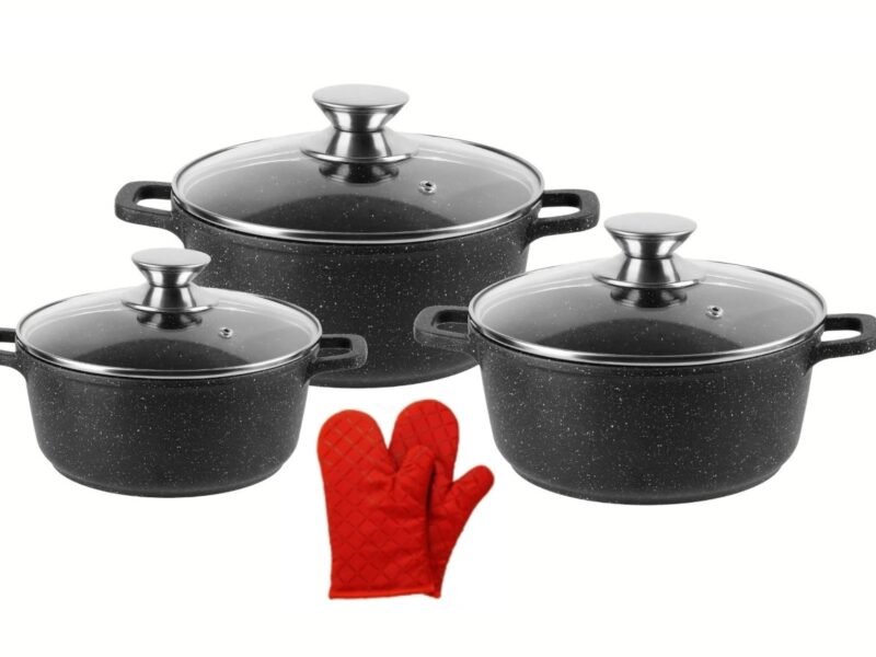 Cheffinger XXL steelpan braadpan pannenset 6-delig zwart glazen deksel CF-DCS-02