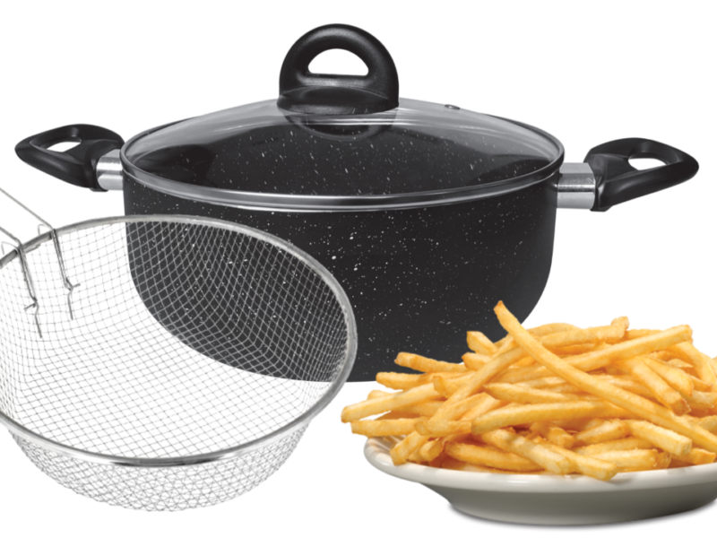 Cheffinger Braadpan friteuse frietpan met mand Ø24 inductie CF-PAFRY24