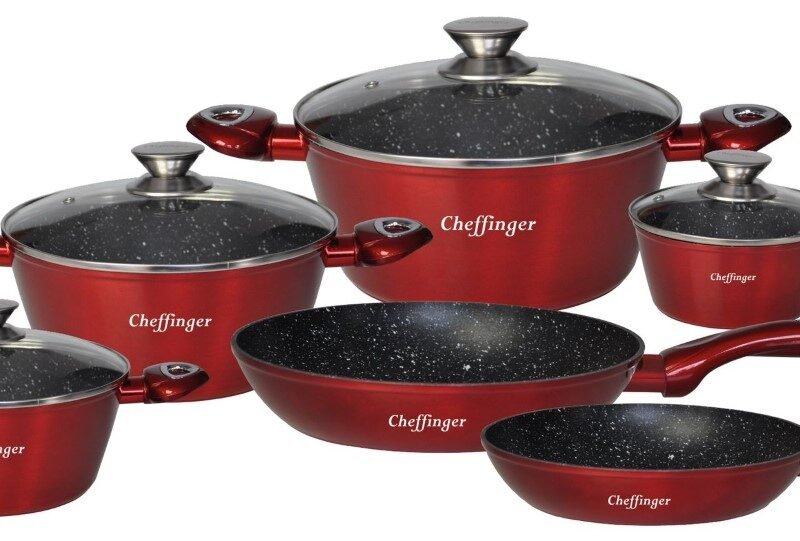 Cheffinger Pannenset FA-10 RED inductie / keramisch / gas