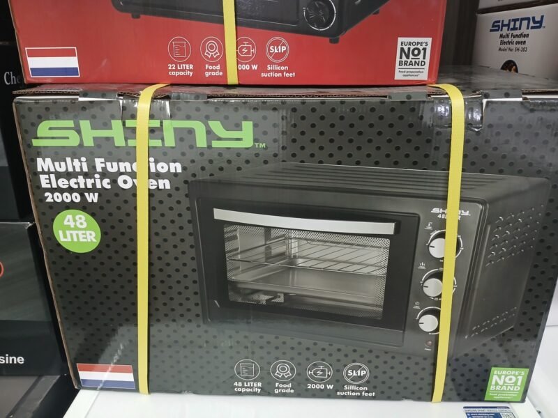Mini Oven van 48 Liter en ingebouwde Timer - Binnenverlichting - Elektrisch - Deuren van Dubbelglas - 100-230° - 2000W - 5 Soorten Verwarming - Mini Oven met Roterend Spit - Pizza Oven - Zwart