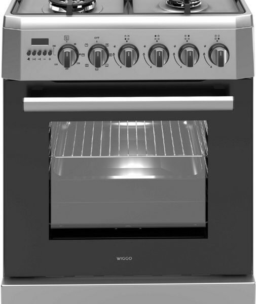 Wiggo - WO-E639R(XX) - Vrijstaand - Gasfornuis - Wok - 60 cm - 66 Liter - 4 pitten - Energieklasse B - 5 jaar garantie - Rvs