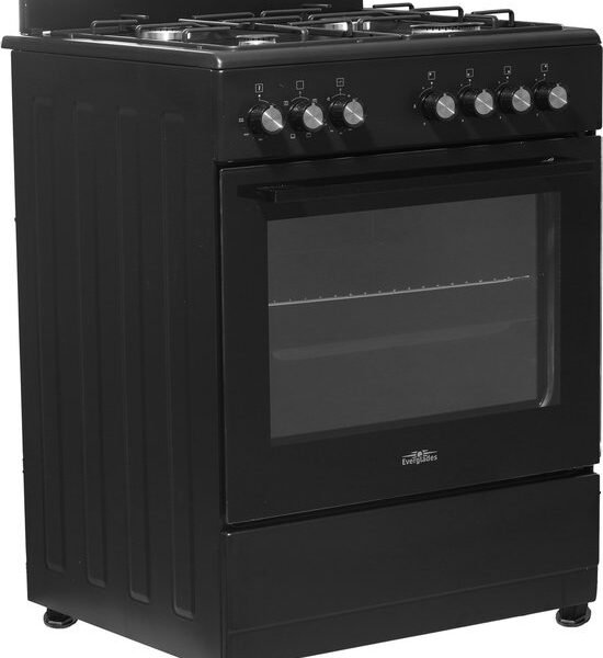 Everglades EVCK6012 - Gasfornuis - Mat Zwart - 60CM - 56 Liter - Hete Lucht Oven - 8 Ovenstanden - 5 Jaar Garantie