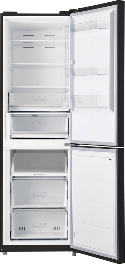 Elektronica Keukenapparaten Koelen & Vriezen Koelkasten Koel/vriescombinaties Inventum KV1850B No Frost energiezuinige koel-vriescombinatie - 185 cm hoog - 338 liter - Zeer stil: 35 dB - Superkoelen - Supervriezen - Energielabel C - Vrijstaand - Zwart