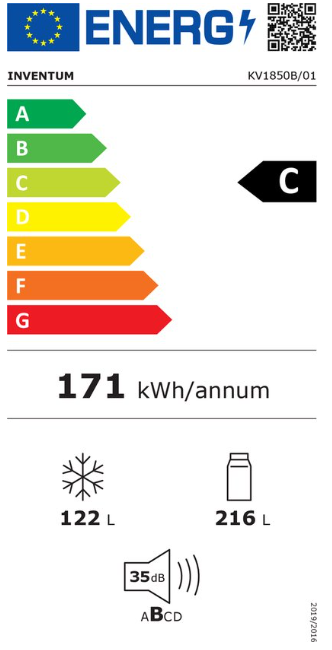 Elektronica Keukenapparaten Koelen & Vriezen Koelkasten Koel/vriescombinaties Inventum KV1850B No Frost energiezuinige koel-vriescombinatie - 185 cm hoog - 338 liter - Zeer stil: 35 dB - Superkoelen - Supervriezen - Energielabel C - Vrijstaand - Zwart