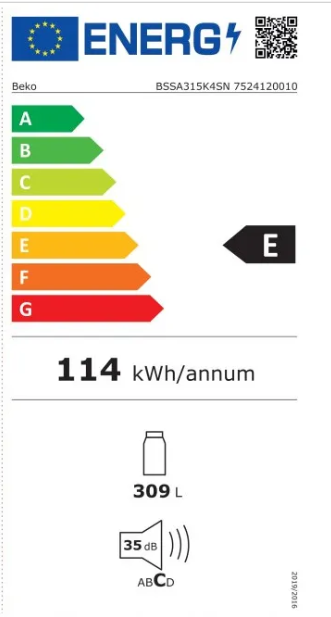 BSSA315K4SN: 54 cm 309 L Geïntegreerde koelkasten